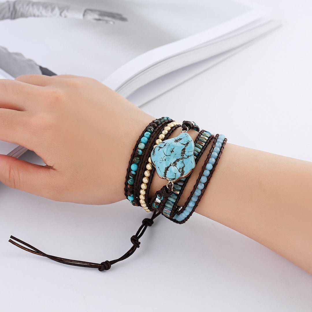 Olivenorma Irregular Turquoise Aquamarine Multi-Wrap Braided Bracelet - image 1