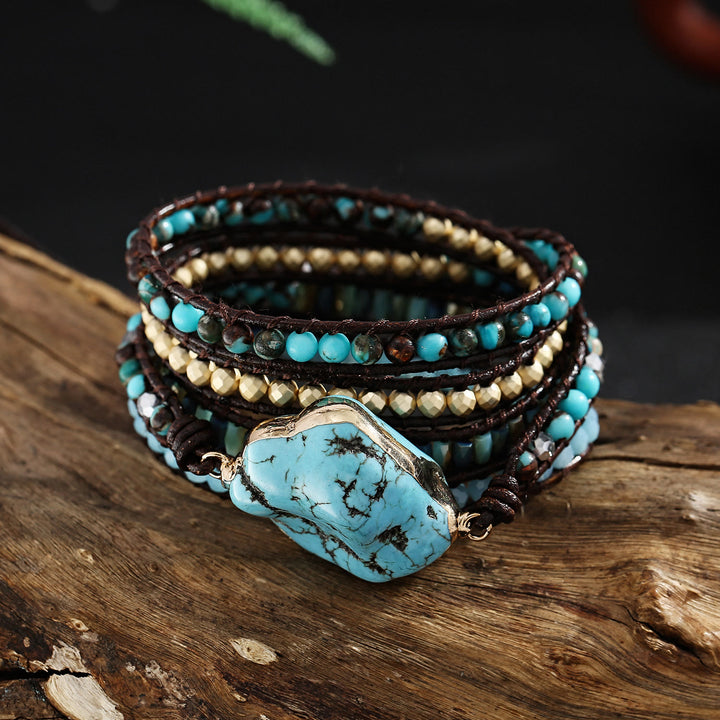 Olivenorma Irregular Turquoise Aquamarine Multi-Wrap Braided Bracelet - Aquamarine & Turquoise - image 0