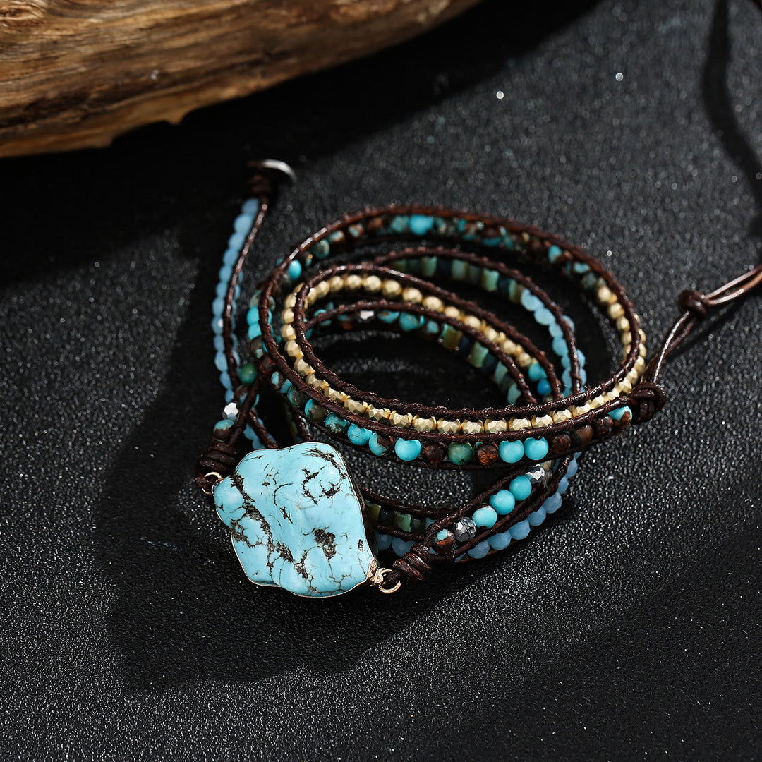 Olivenorma Irregular Turquoise Aquamarine Multi-Wrap Braided Bracelet - image 2