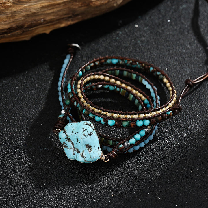 Olivenorma Irregular Turquoise Aquamarine Multi-Wrap Braided Bracelet - image 2