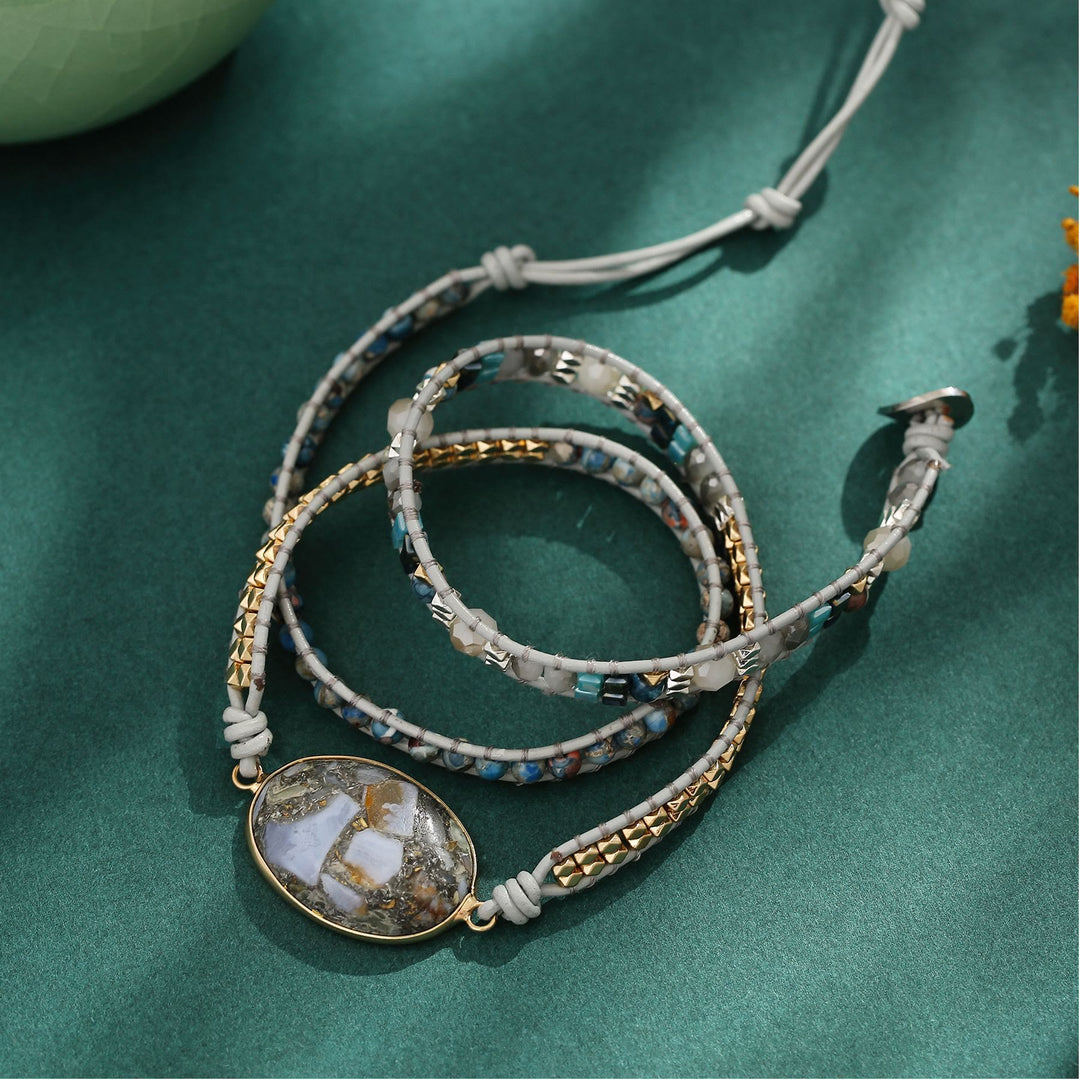 Olivenorma Ocean Jasper Blue Chalcedony Multi-Wrap Braided Bracelet - image 2