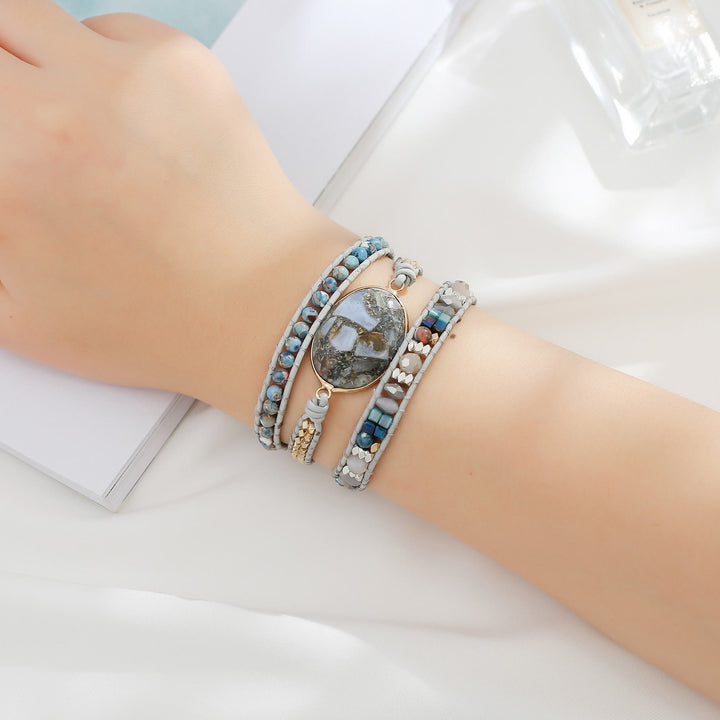 Olivenorma Ocean Jasper Blue Chalcedony Multi-Wrap Braided Bracelet - image 1