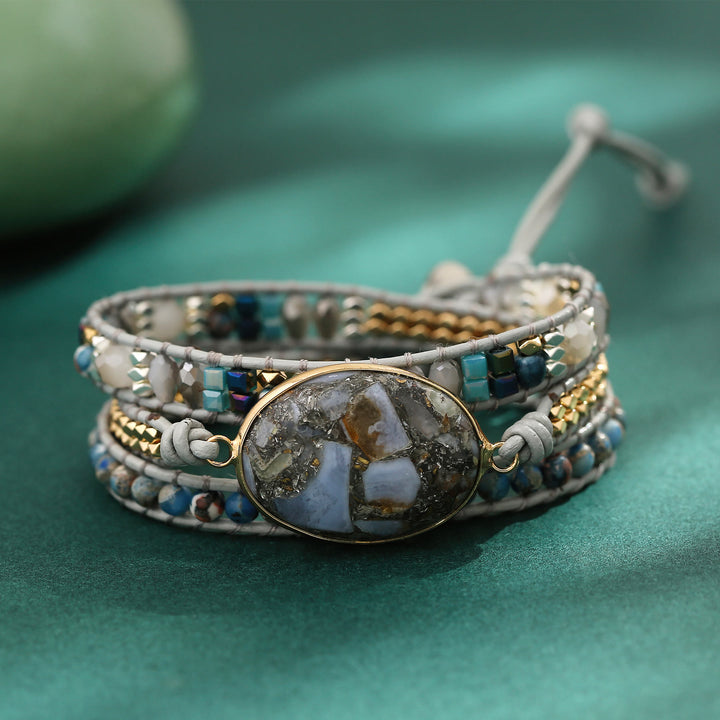 Olivenorma Ocean Jasper Blue Chalcedony Multi-Wrap Braided Bracelet - Blue Chalcedony & Ocean Jasper - image 0