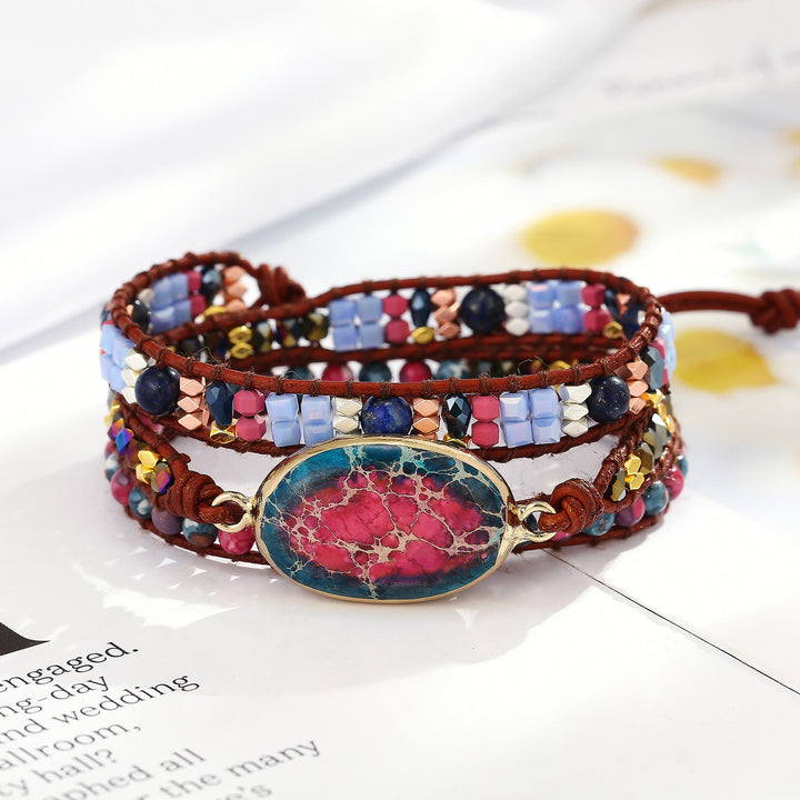 Olivenorma Blue Red Emperor Stone Braided Bracelet - Blue Red Emperor Stone - image 0