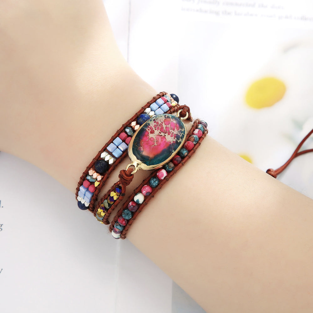 Olivenorma Blue Red Emperor Stone Braided Bracelet - image 1