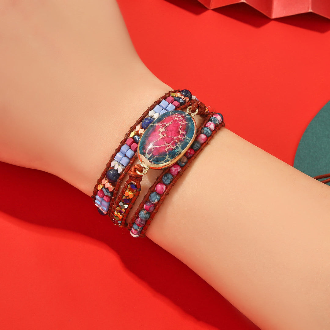 Olivenorma Blue Red Emperor Stone Braided Bracelet - image 2