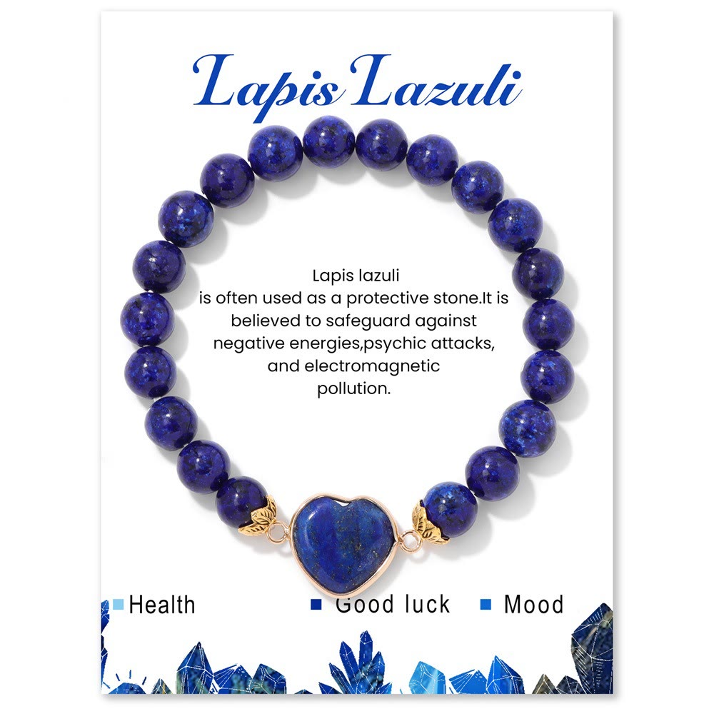Olivenorma 8mm Natural Crystal Beads Heart Pendant Bracelet - Lapis Lazuli - image 9