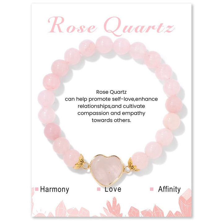 Olivenorma 8mm Natural Crystal Beads Heart Pendant Bracelet - Rose Quartz - image 11