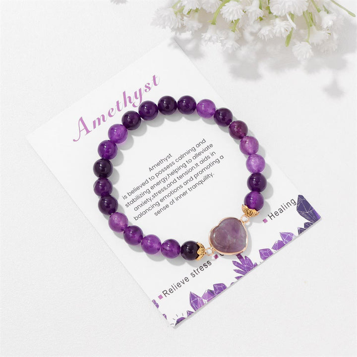 Olivenorma 8mm Natural Crystal Beads Heart Pendant Bracelet - image 6