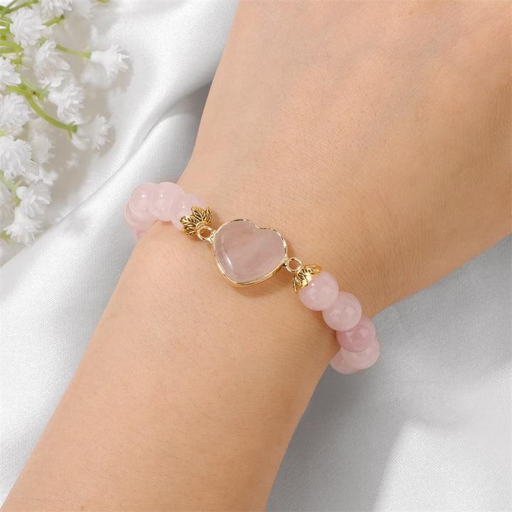 Olivenorma 8mm Natural Crystal Beads Heart Pendant Bracelet - image 2
