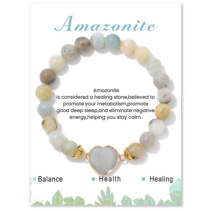 Olivenorma 8mm Natural Crystal Beads Heart Pendant Bracelet - Amazonite - image 1