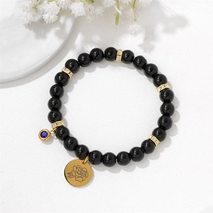 Olivenorma 8mm Obsidian Beads Birth Flower Bracelet - image 0