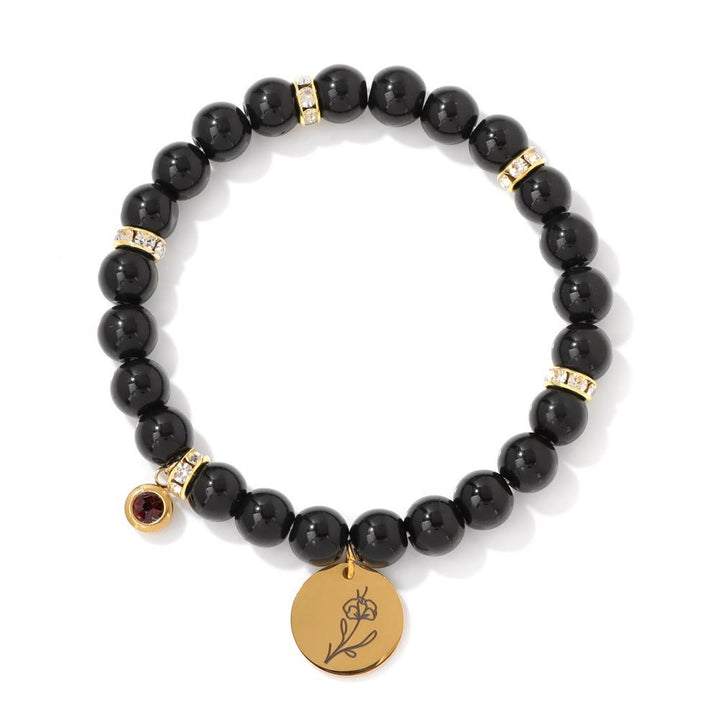 Olivenorma 8mm Obsidian Beads Birth Flower Bracelet - February-Violet - image 3