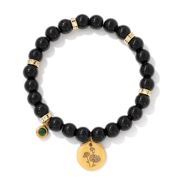 Olivenorma 8mm Obsidian Beads Birth Flower Bracelet - April-Daisy - image 5