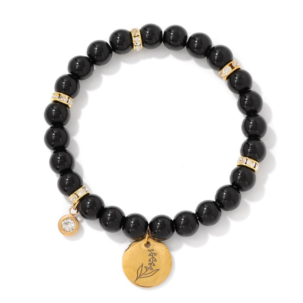 Olivenorma 8mm Obsidian Beads Birth Flower Bracelet - May-Lliy of the Valley - image 6