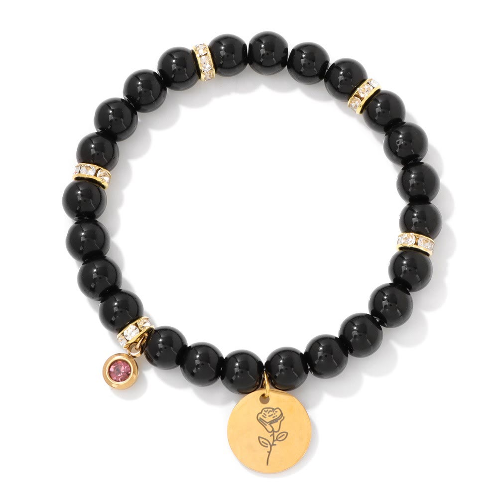 Olivenorma 8mm Obsidian Beads Birth Flower Bracelet - June-Rose - image 7