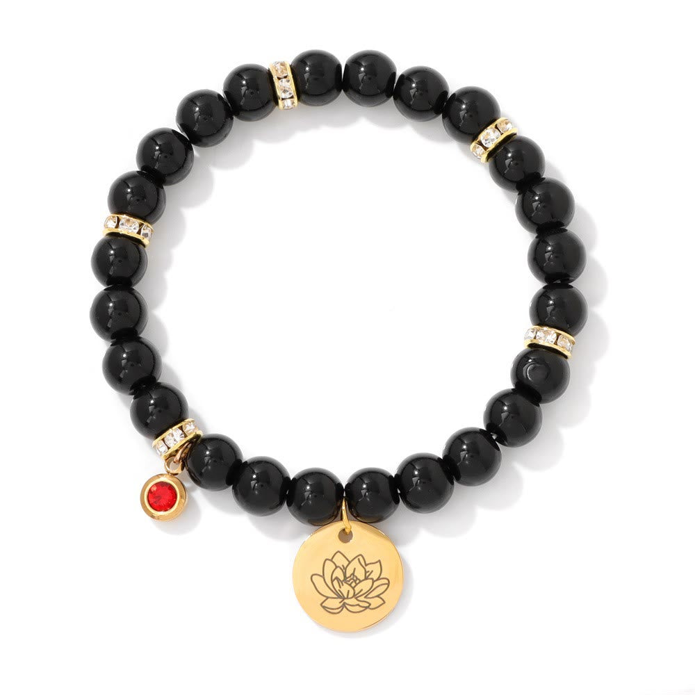 Olivenorma 8mm Obsidian Beads Birth Flower Bracelet - July-Lotus - image 8