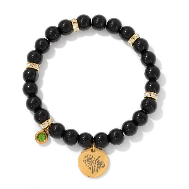 Olivenorma 8mm Obsidian Beads Birth Flower Bracelet - August-Poppy - image 9