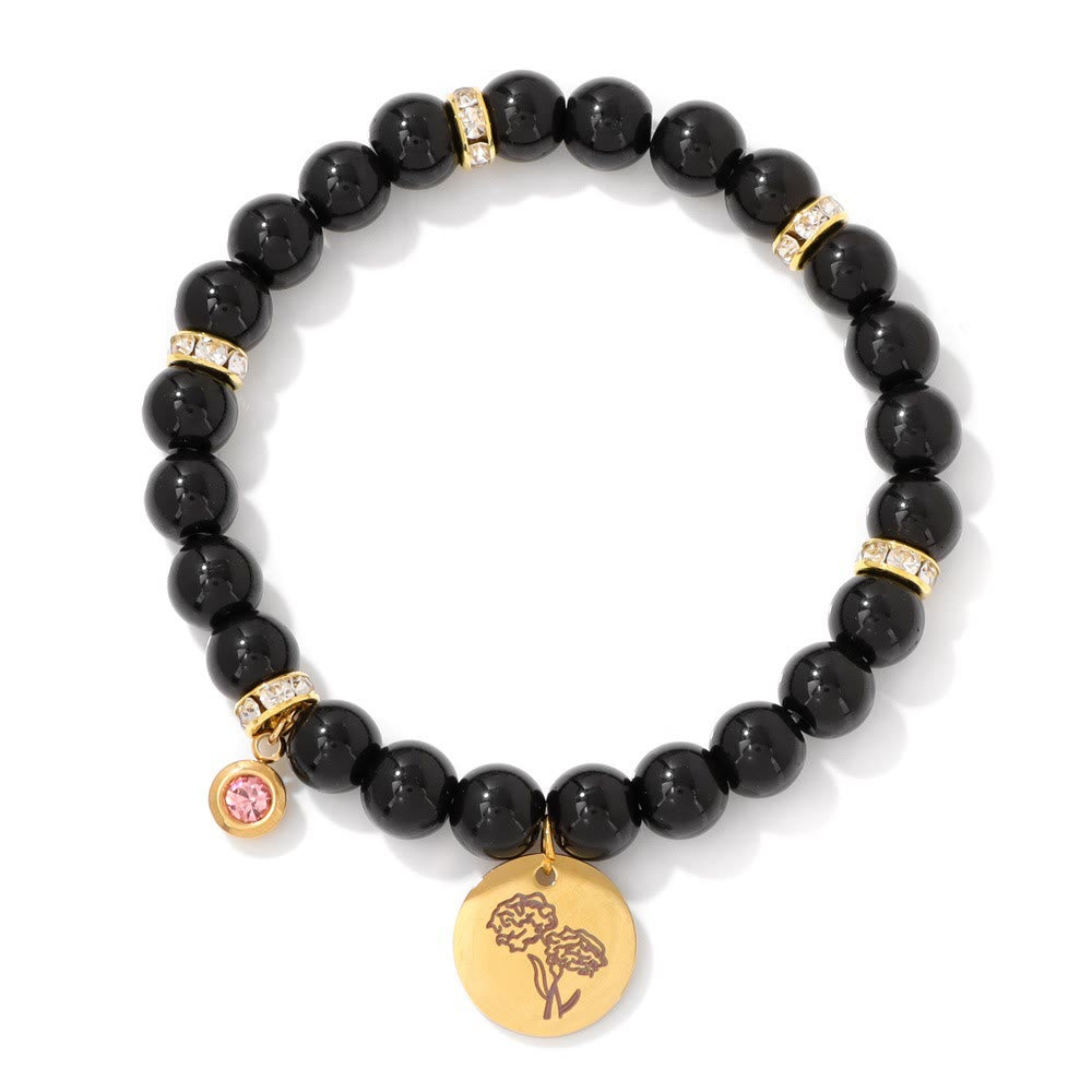 Olivenorma 8mm Obsidian Beads Birth Flower Bracelet - October-Marigold - image 11