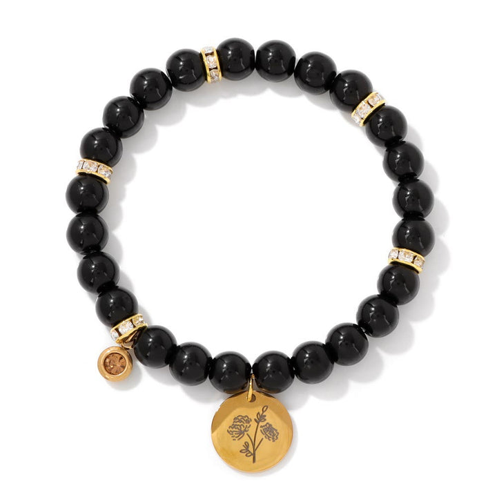 Olivenorma 8mm Obsidian Beads Birth Flower Bracelet - November-Muns - image 12