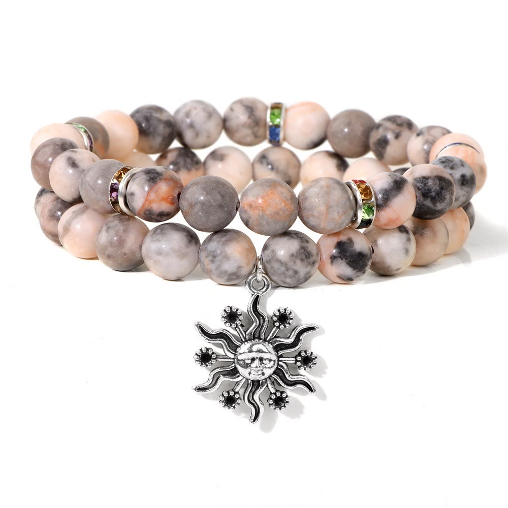 Olivenorma Natural Stone Beads Metal Sun Pendant Bracelet Set - Plum Tourmaline - image 1