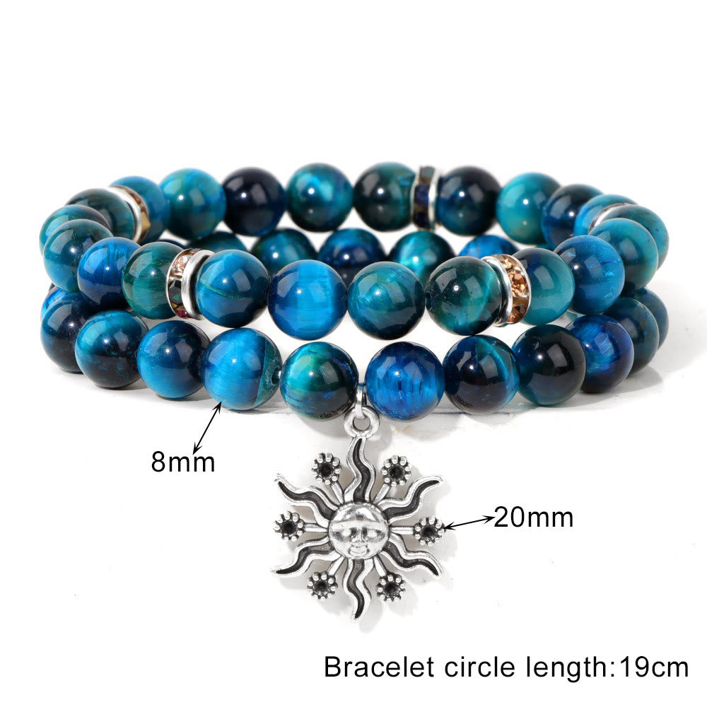 Olivenorma Natural Stone Beads Metal Sun Pendant Bracelet Set - image 7