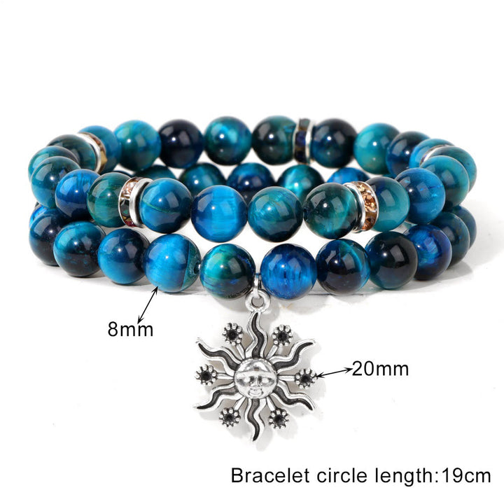 Olivenorma Natural Stone Beads Metal Sun Pendant Bracelet Set - image 7