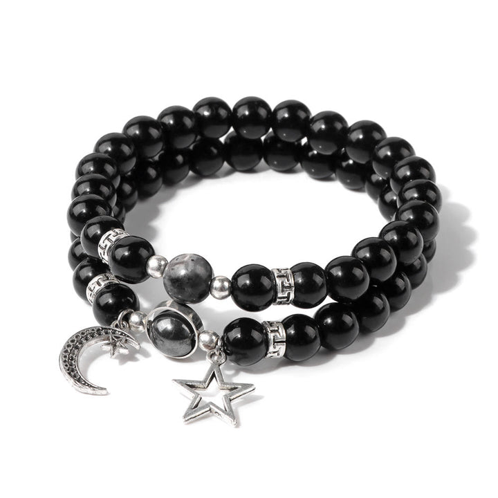 Olivenorma Natural Stone Beads Moon Star Pendant Bracelet Set - Hematite - image 5