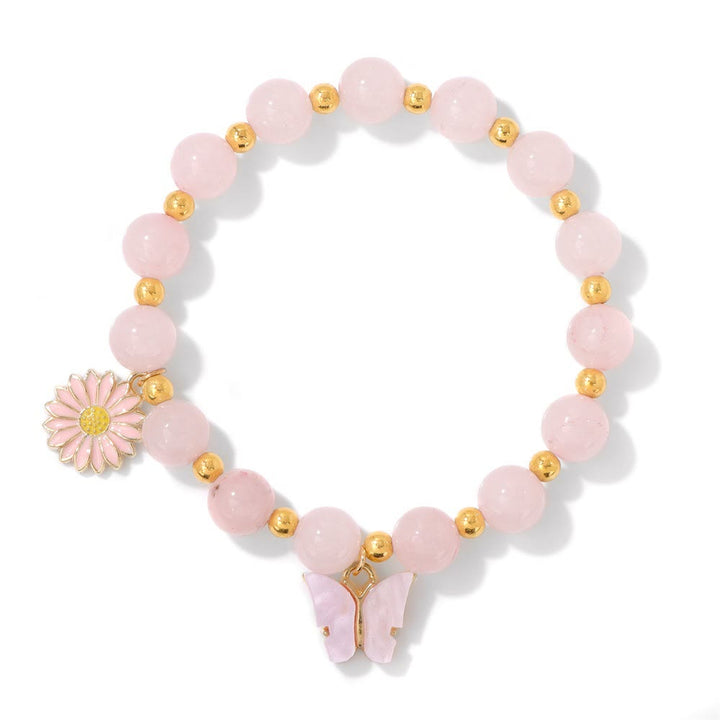 Olivenorma Natural Crystal Beads Butterfly Pendant Bracelet - Rose Quartz - image 12