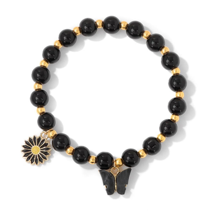 Olivenorma Natural Crystal Beads Butterfly Pendant Bracelet - Obsidian - image 9