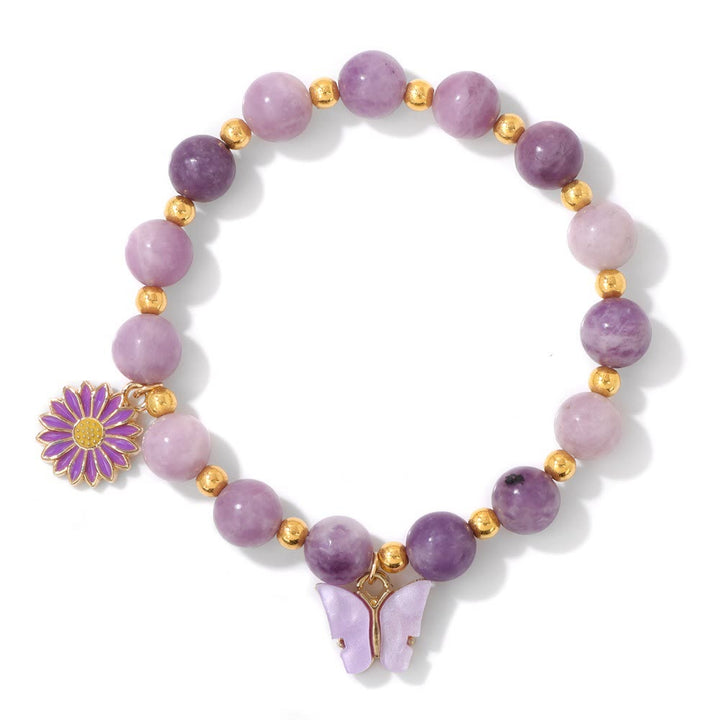 Olivenorma Natural Crystal Beads Butterfly Pendant Bracelet - Lepidolite - image 1