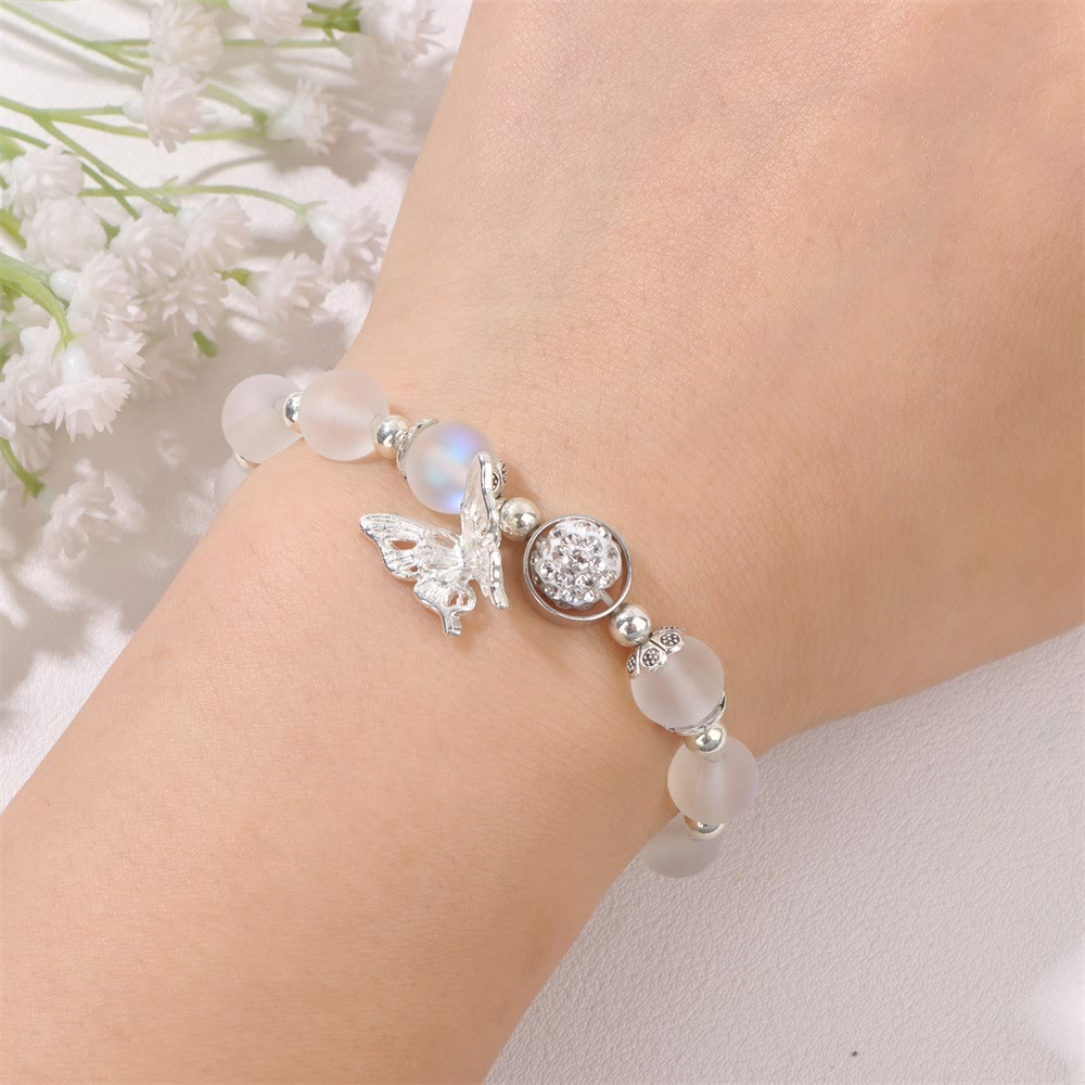 Olivenorma 8mm Moonstone Beads Butterfly Pendant Bracelet - image 1