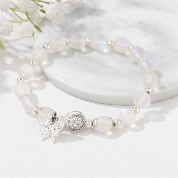 Olivenorma 8mm Moonstone Beads Butterfly Pendant Bracelet - image 3
