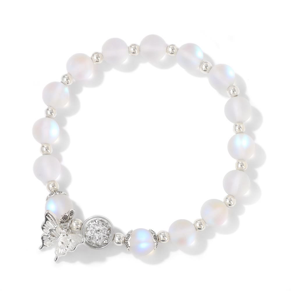 Olivenorma 8mm Moonstone Beads Butterfly Pendant Bracelet - image 4