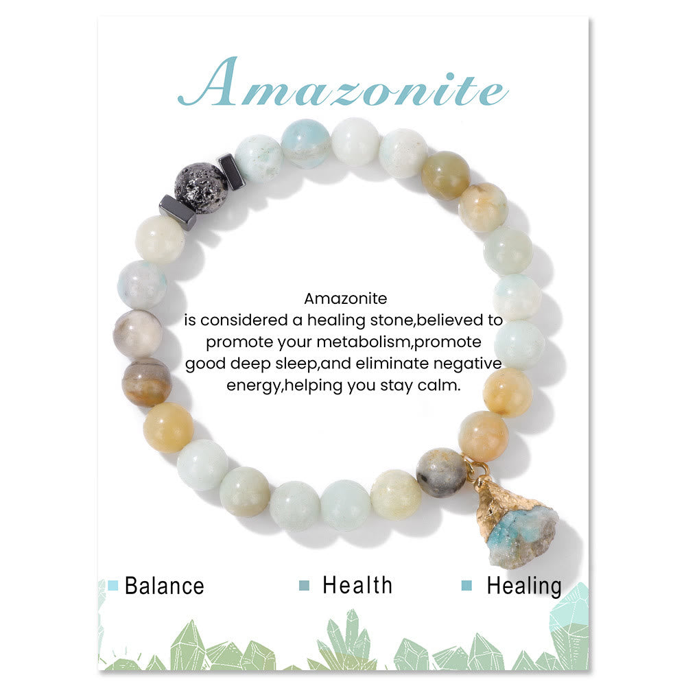 Olivenorma Natural Stone Lava Stone Beads Pendant Bracelet - Amazonite - image 0