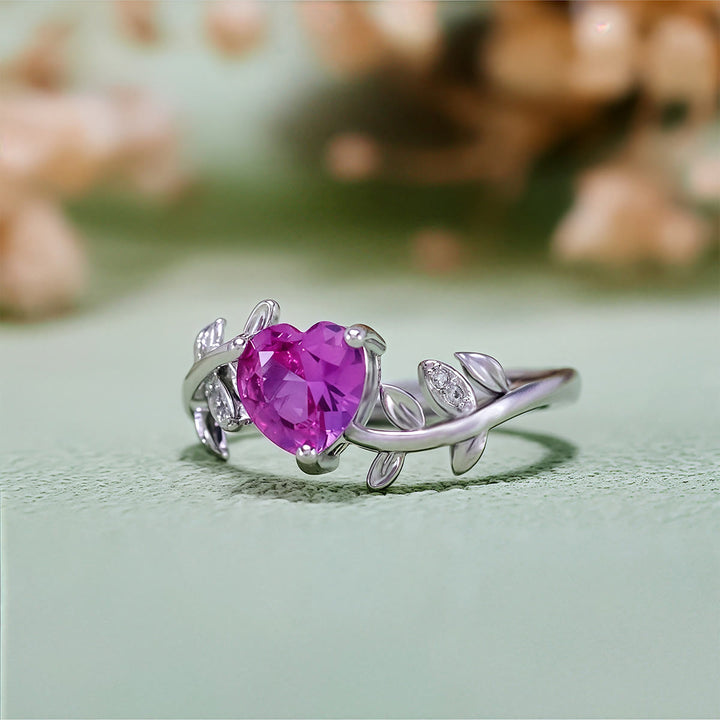 Olivenorma Heart Cut Red Corundum Twisted Leaf Ring - image 4