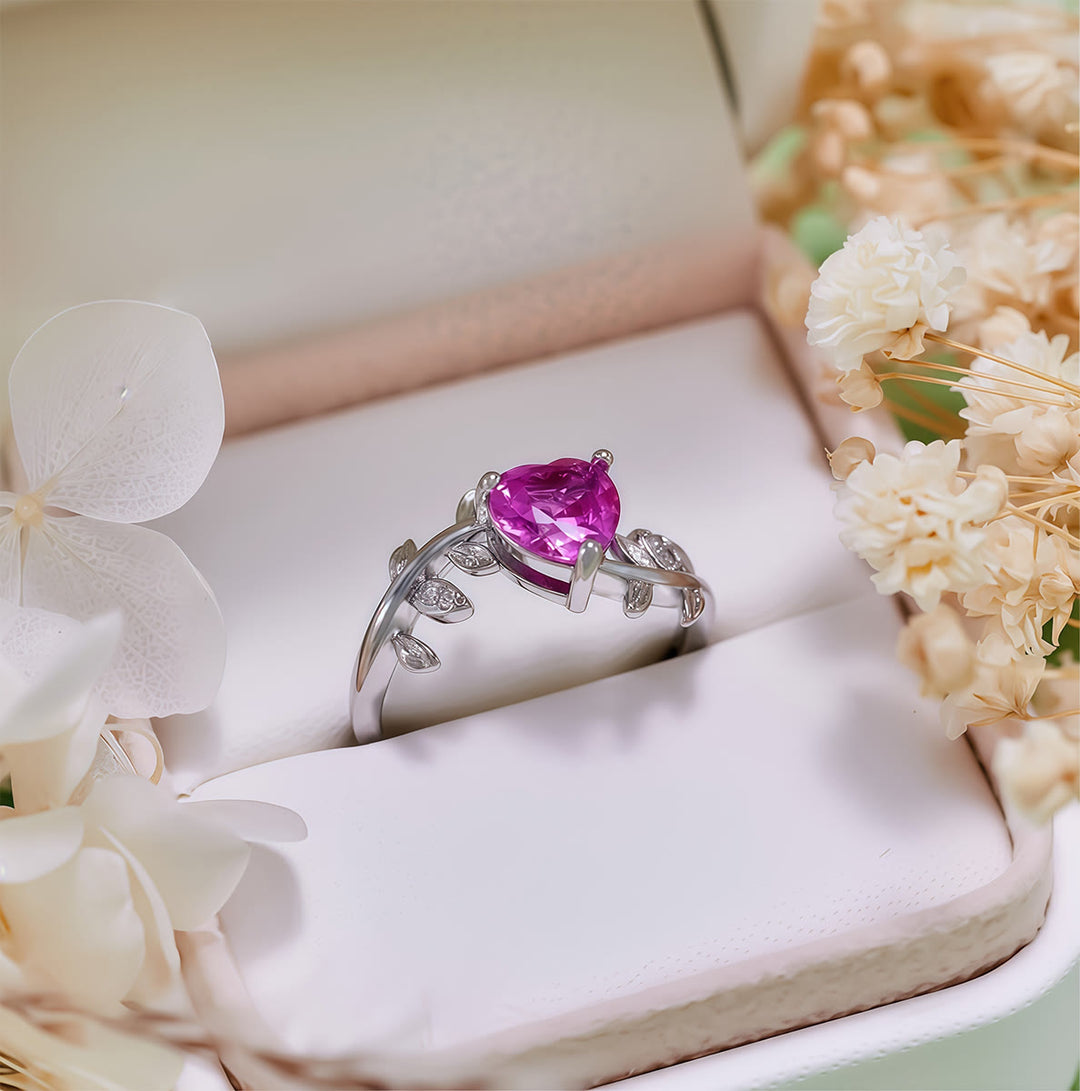 Olivenorma Heart Cut Red Corundum Twisted Leaf Ring - image 6