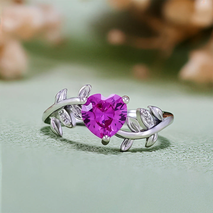 Olivenorma Heart Cut Red Corundum Twisted Leaf Ring - Red Corundum - image 0