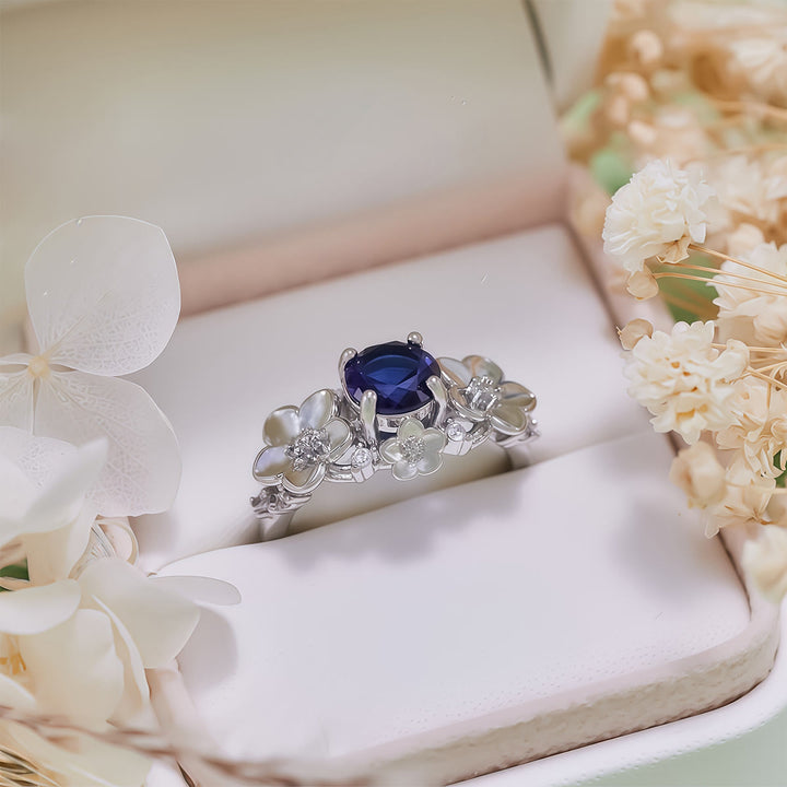 Olivenorma"Blooming Flowers" Sapphire Obsidian White Zircon Ring - image 7