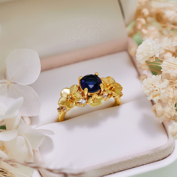 Olivenorma"Blooming Flowers" Sapphire Obsidian White Zircon Ring - image 15