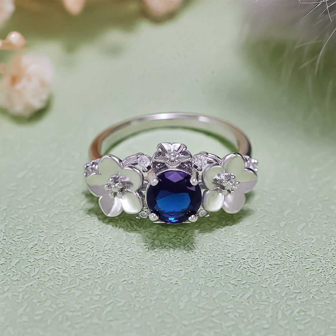 Olivenorma"Blooming Flowers" Sapphire Obsidian White Zircon Ring - image 5