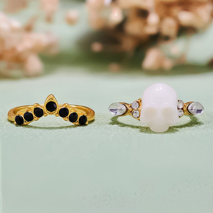 Olivenorma Gothic Resin skull and Moissanite Crown Ring Set - image 7