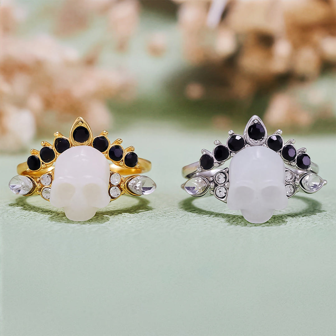 Olivenorma Gothic Resin skull and Moissanite Crown Ring Set - image 0