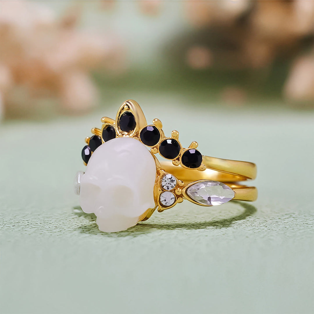 Olivenorma Gothic Resin skull and Moissanite Crown Ring Set - image 4