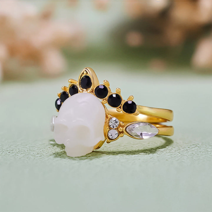Olivenorma Gothic Resin skull and Moissanite Crown Ring Set - image 4