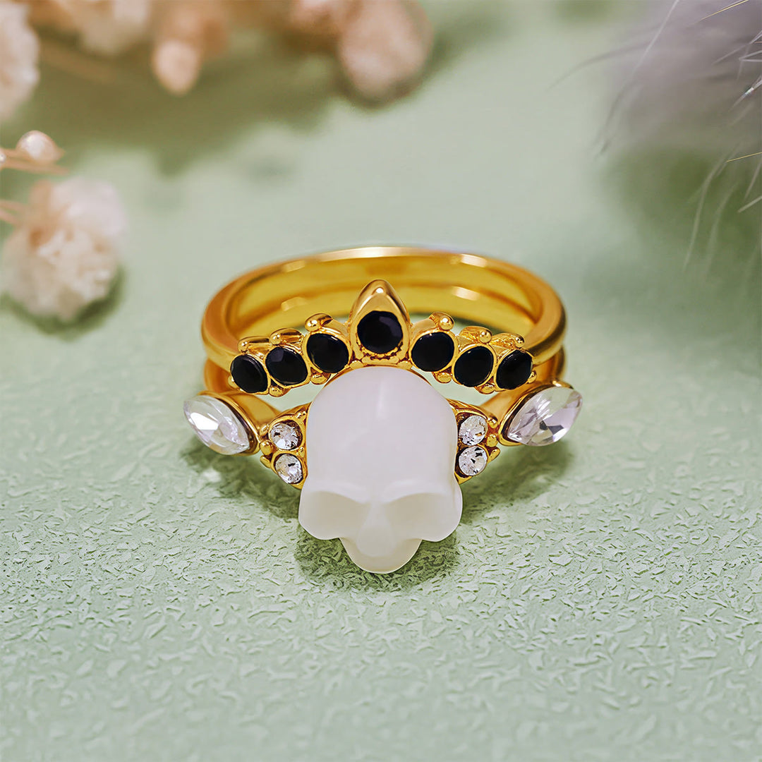 Olivenorma Gothic Resin skull and Moissanite Crown Ring Set - image 5