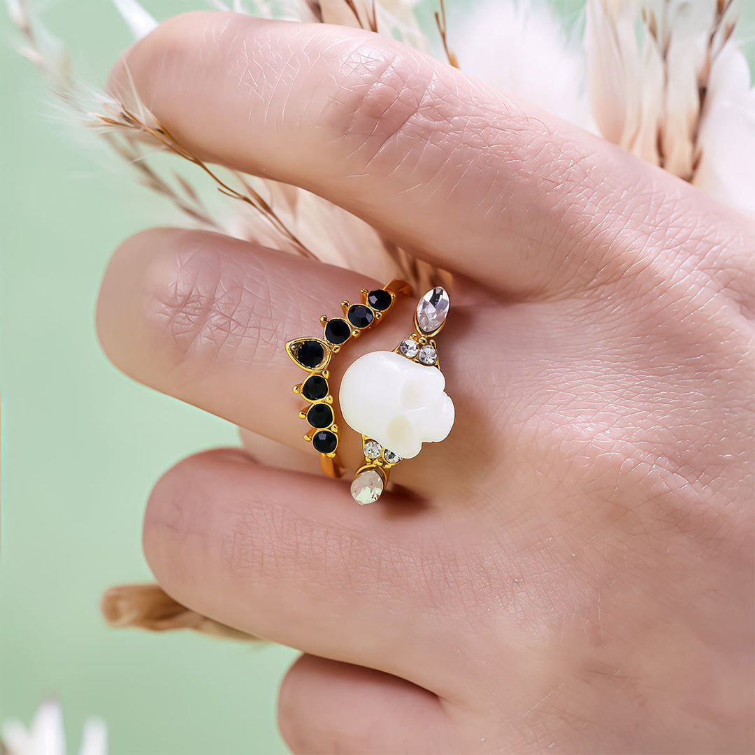 Olivenorma Gothic Resin skull and Moissanite Crown Ring Set - image 2