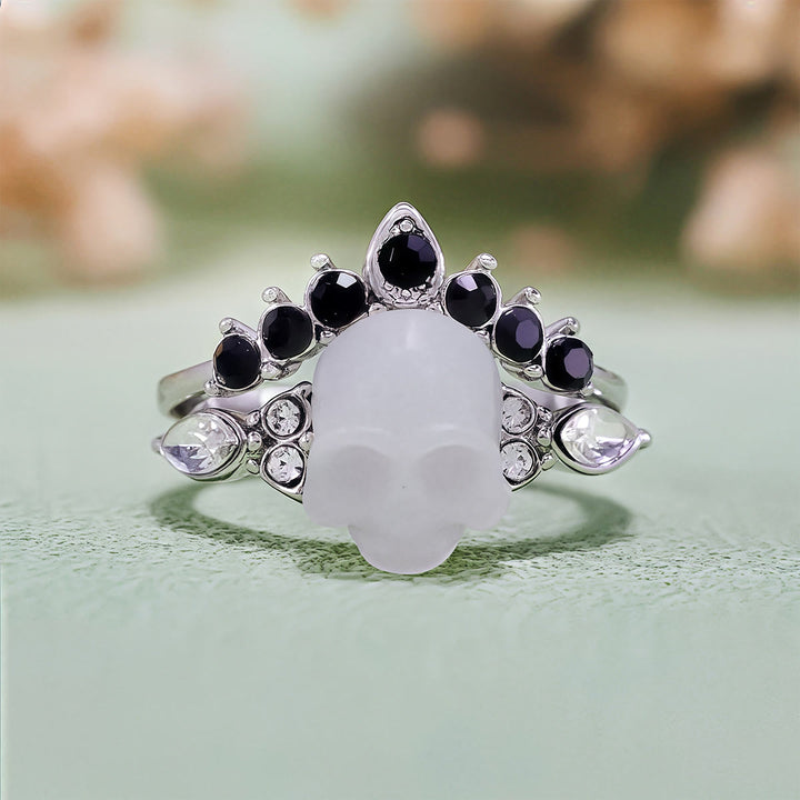 Olivenorma Gothic Resin skull and Moissanite Crown Ring Set - Silver - US 10 - image 10