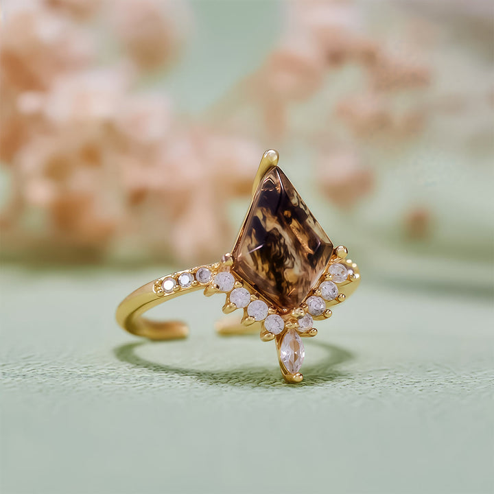 Olivenorma"Purification Stone" Salt and Pepper Kite Herkimer Diamond Engagement Ring - image 5