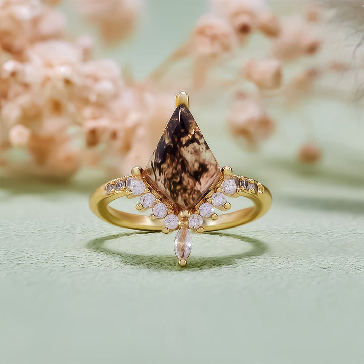 Olivenorma"Purification Stone" Salt and Pepper Kite Herkimer Diamond Engagement Ring - Herkimer Diamond - image 0
